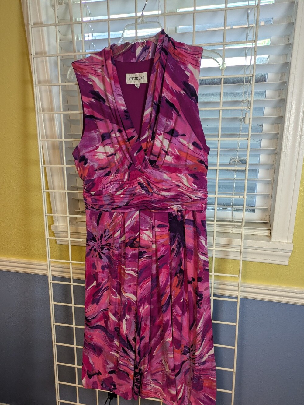 Studio 1 Purple Pink Print Surplice Women's Dress